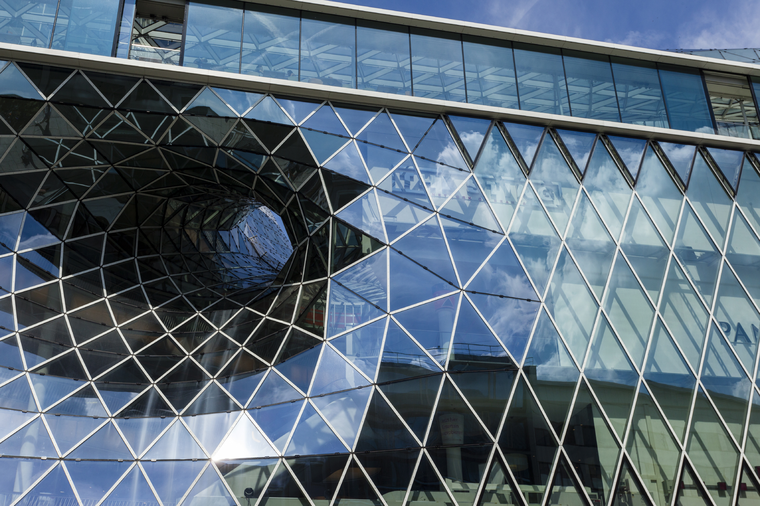 Glass facade of an exhibition hall